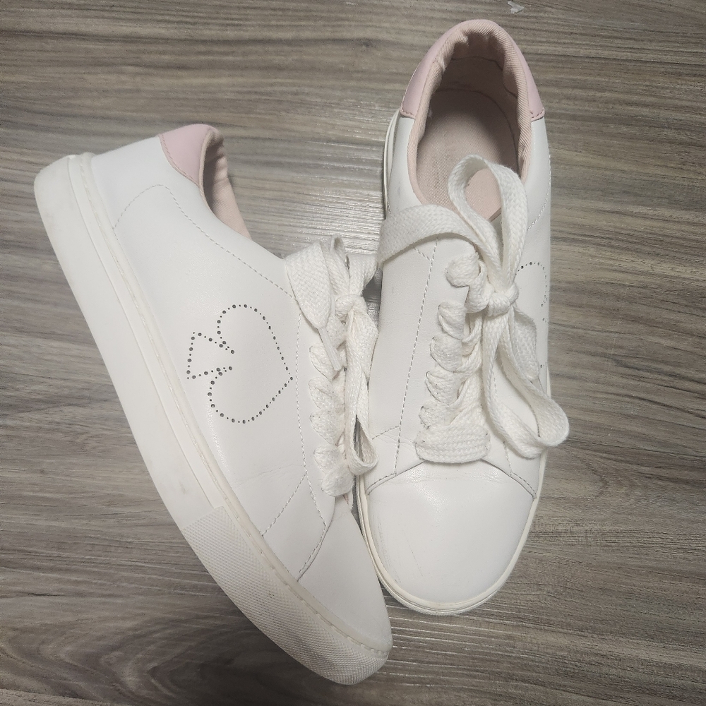 Kate Spade White Leather Silhouette Logo Pink Tail Sneakers size 8